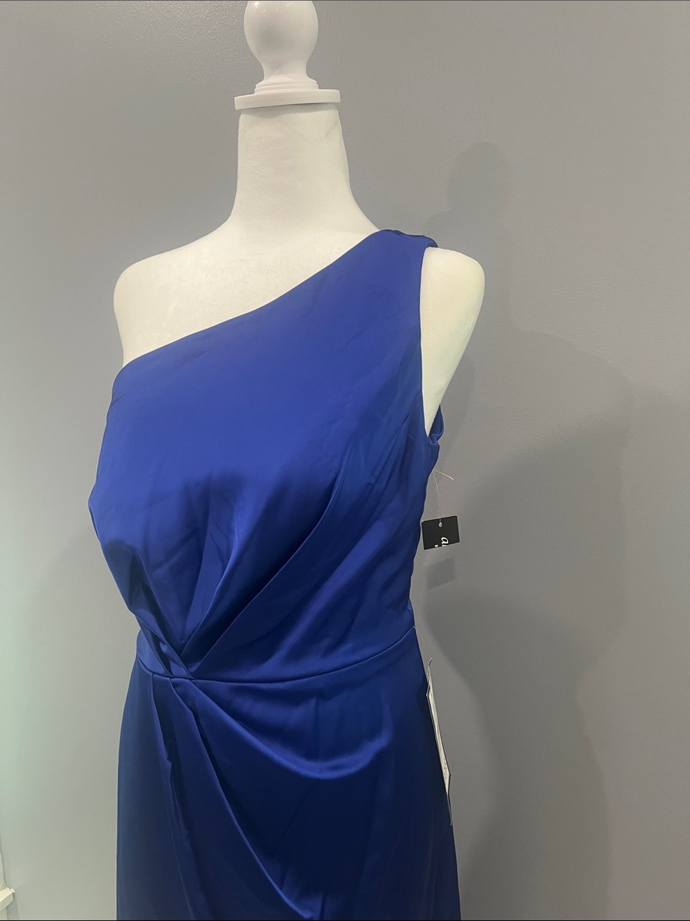 Alex and Ani Cobalt Blue One-Shoulder Satin Cocktail Dress - Picture 4 of 10